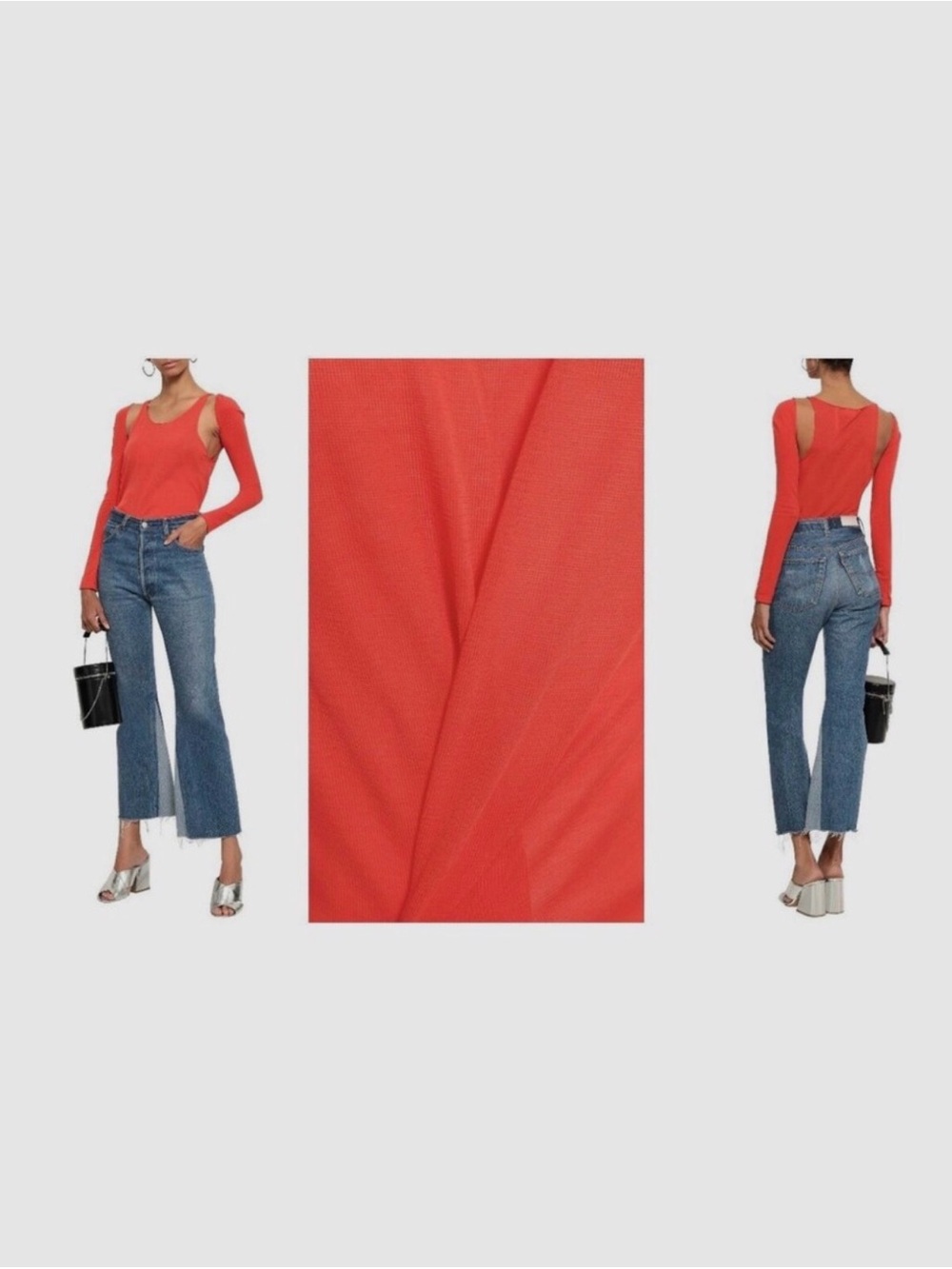 Helmut Lang Red Cutout Long Sleeve Top